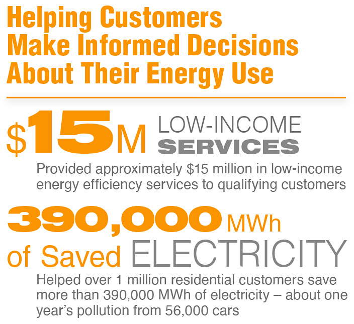 provided 15 million dollars in low income energy efficiency services and helped over 1 million customers save more than 390000 mwh of electricity